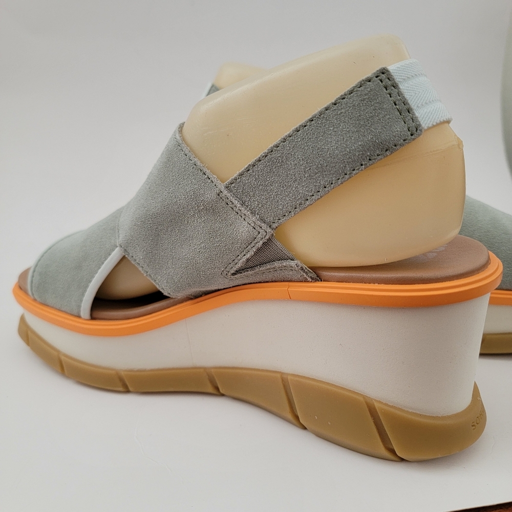 Sorel Gray Leather Joanie III Slingback Platform Wedge Heel Open Toe Sandals 8 - Picture 4 of 10
